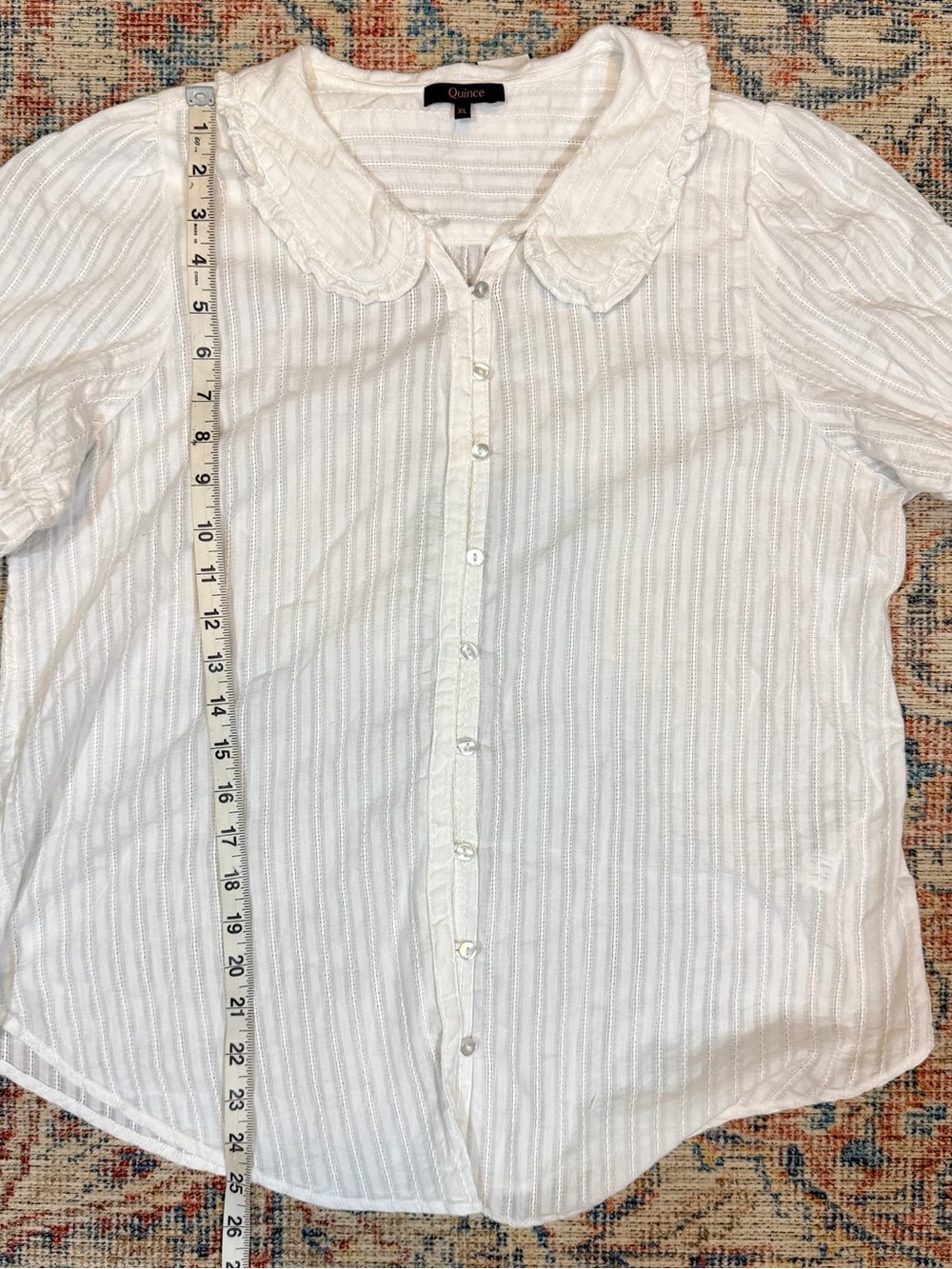 Quince 100% Cotton Boho Peasant RomanticWhite Ruffle Short Sleeve Blouse XL - Picture 10 of 12